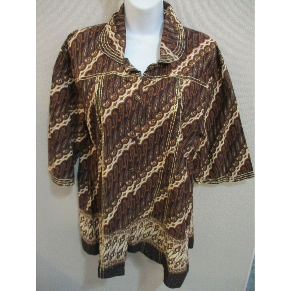 Women's Rivera Kenkana Batik Tunic Shirt Size XXL 2X Embroidered